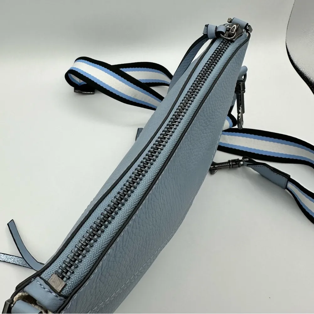 Botkier Trigger Flat Zip Crossbody in Blue Cadet Stripe Camera Strap NWT - Image 9