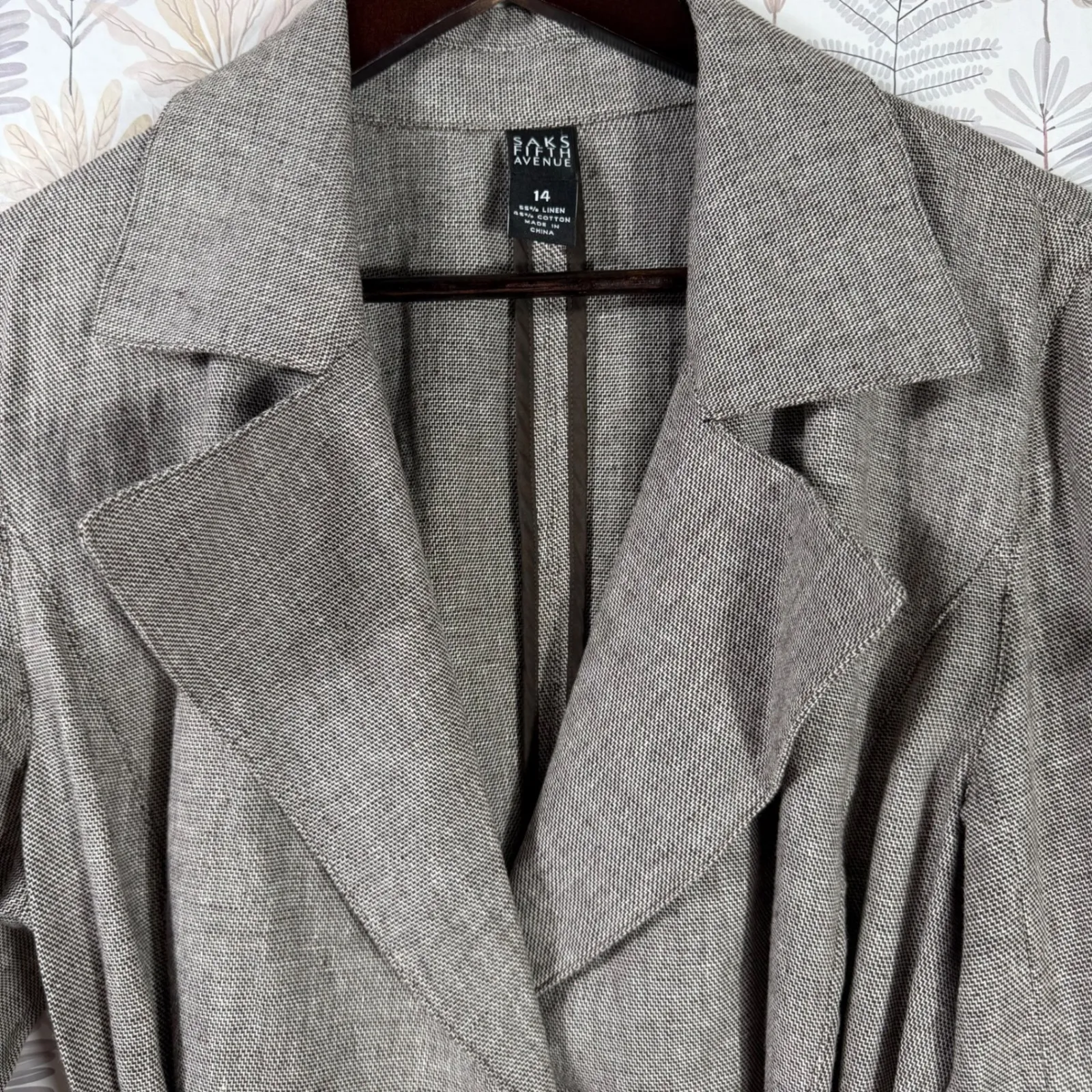 Saks Fifth Avenue Linen Blend Belted Jacket Size 14 Tailored Neutral Blazer - Image 4