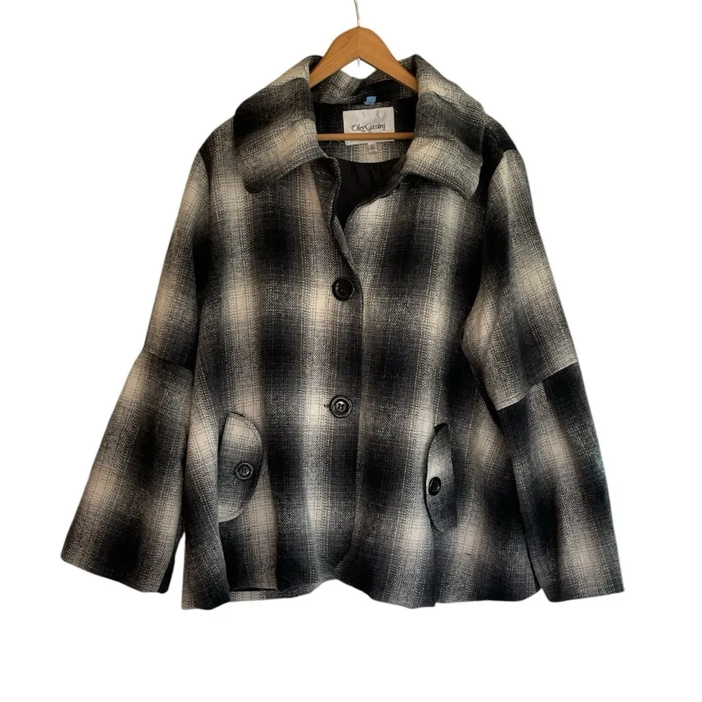 Wool Blend Oleg Cassini Plaid Trapeze Coat Size 3X - Image 2