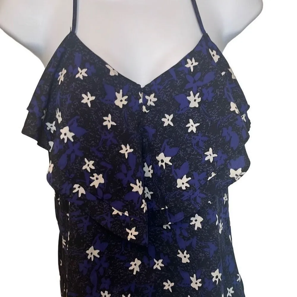 Banana Republic Black Blue Floral Ruffle Racerback Tank Top Camisole Small Boho - Image 3