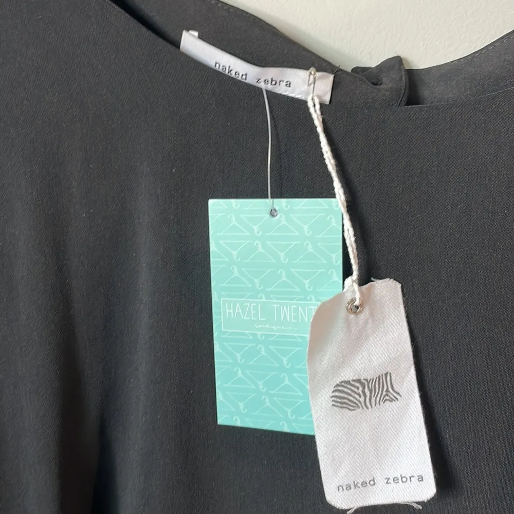 NWT Naked Zebra black Wide Legged Ruched Waist open back Jumpsuit size Large - Image 2