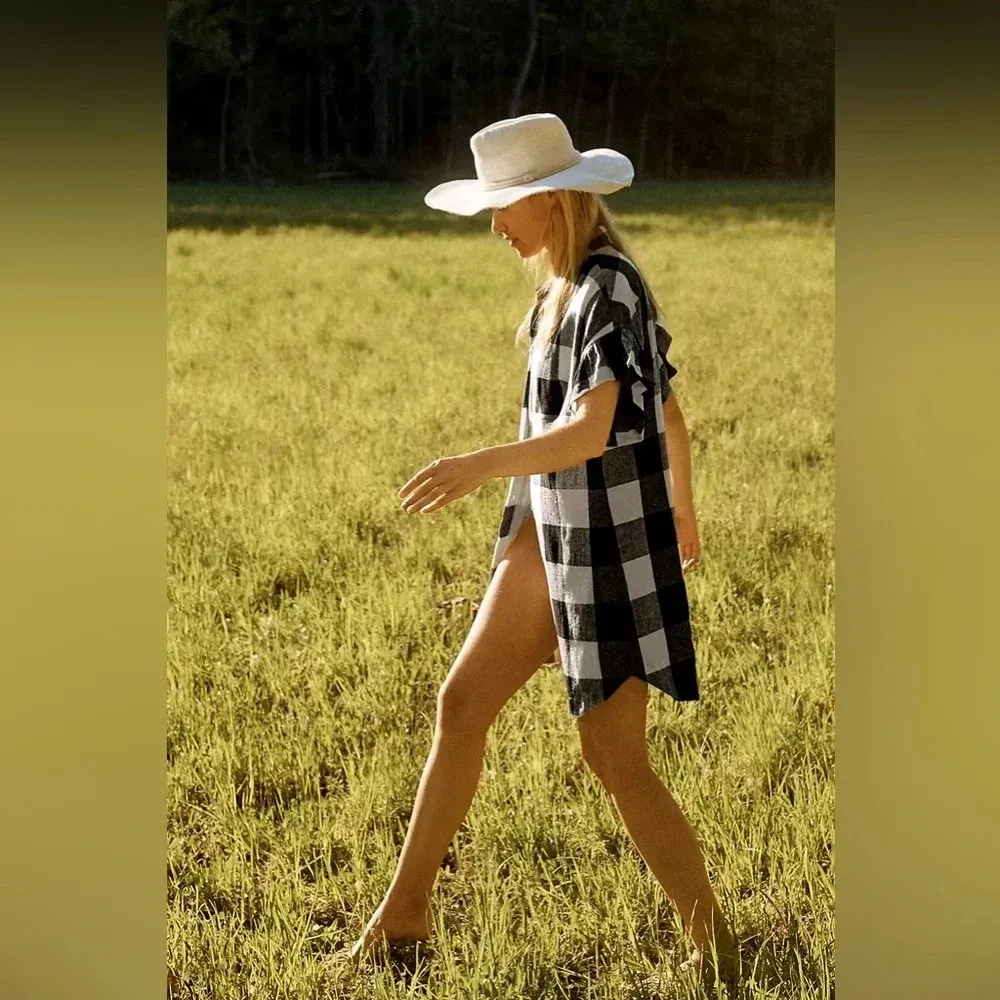 Anthropologie The Odells Black White Check Plaid Linen Dolly Shirtdress Size S - Image 2