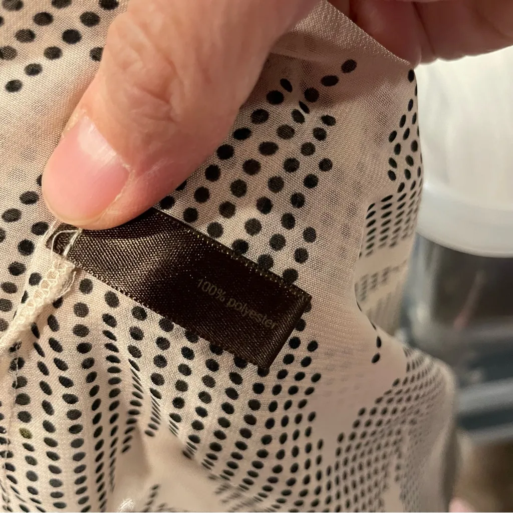 Cute coffee and cream polka dot chevron sheer cut out accent blouse flowy - Image 5