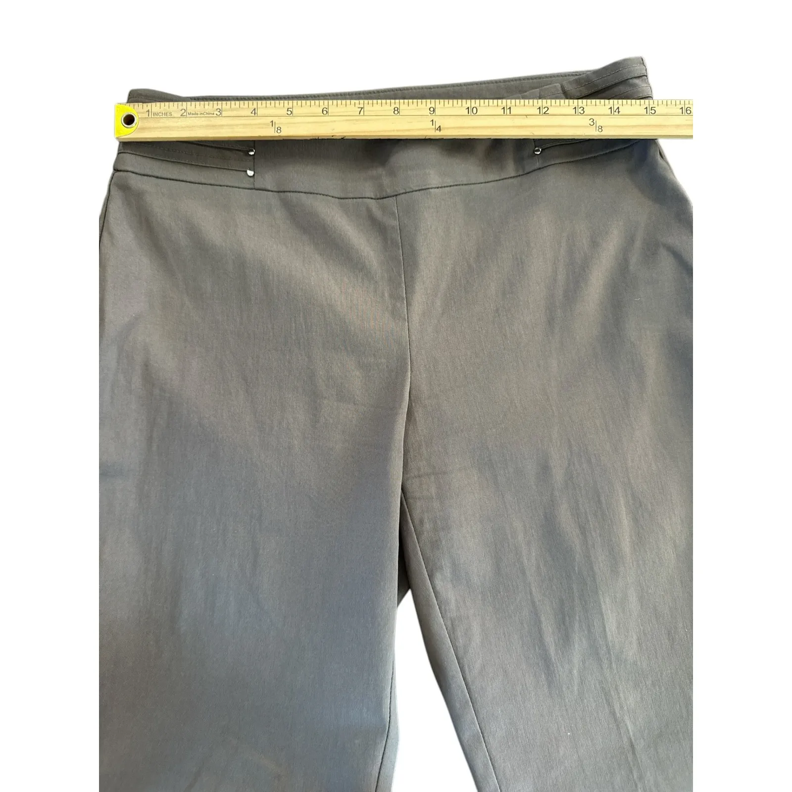 JM Collection Stretch Taupe Career Pants Wide Waistband Stud Detail Size M - Image 3