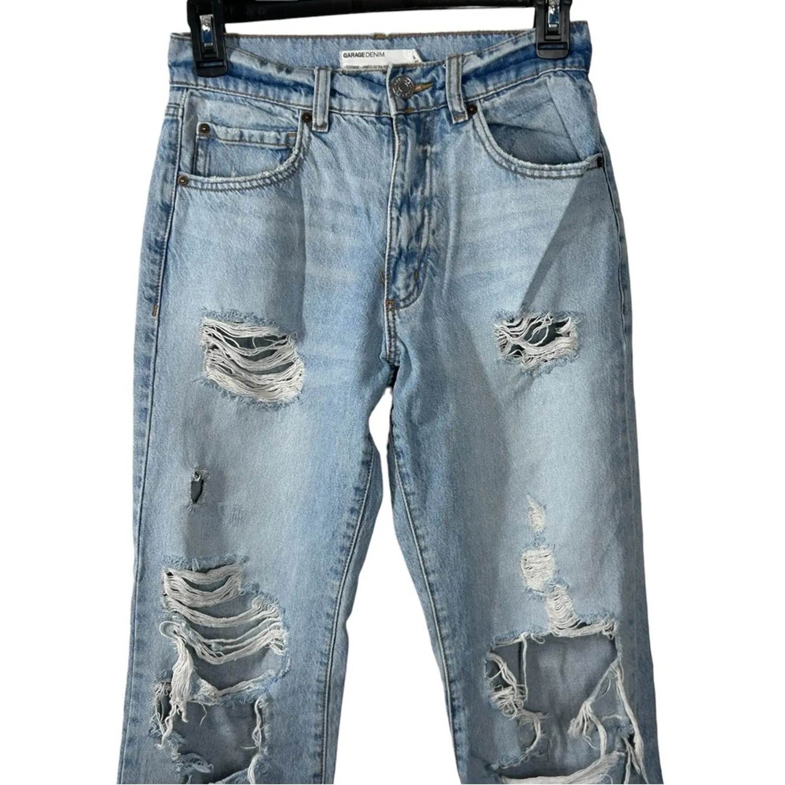 Garage Denim 90s Boyfriend Jeans Size 23 Distressed High Waist Cut Knee - Image 4