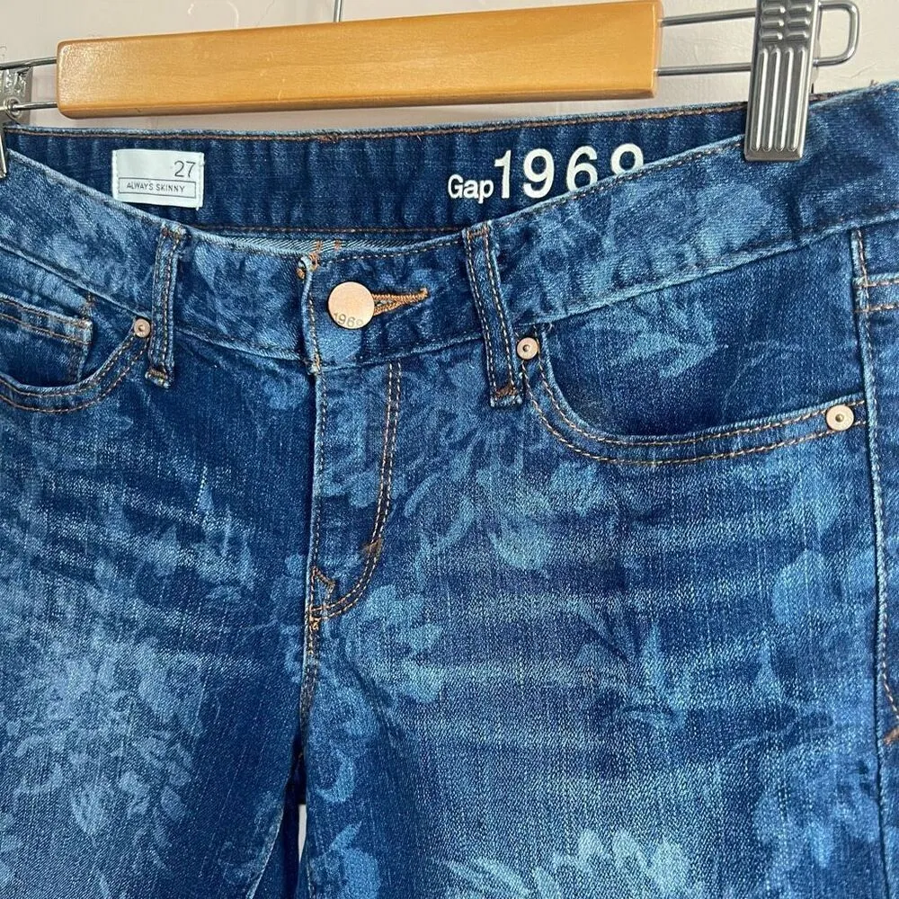 Gap 1969 Flower Bleached Blue Denim Jeans Size 27 Women's (always skinny) - Image 3