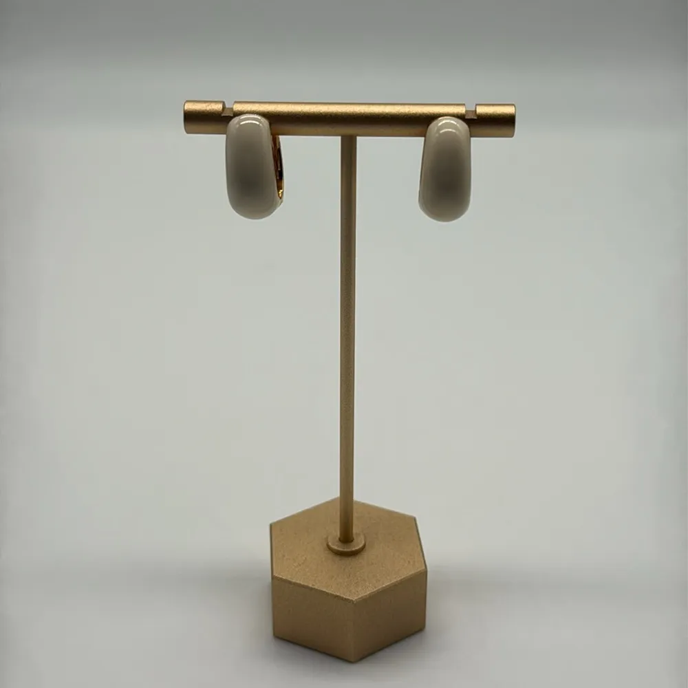 Joan Rivers Gold Plated Crystal Hoop Pierced Earrings Ivory Enamel - Image 2