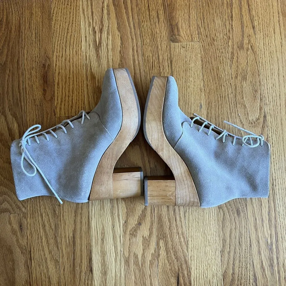 Coclico Vanji Clog Cream Suede Lace Up Heeled Booties Wood‎ Heel Size 6 - Image 5