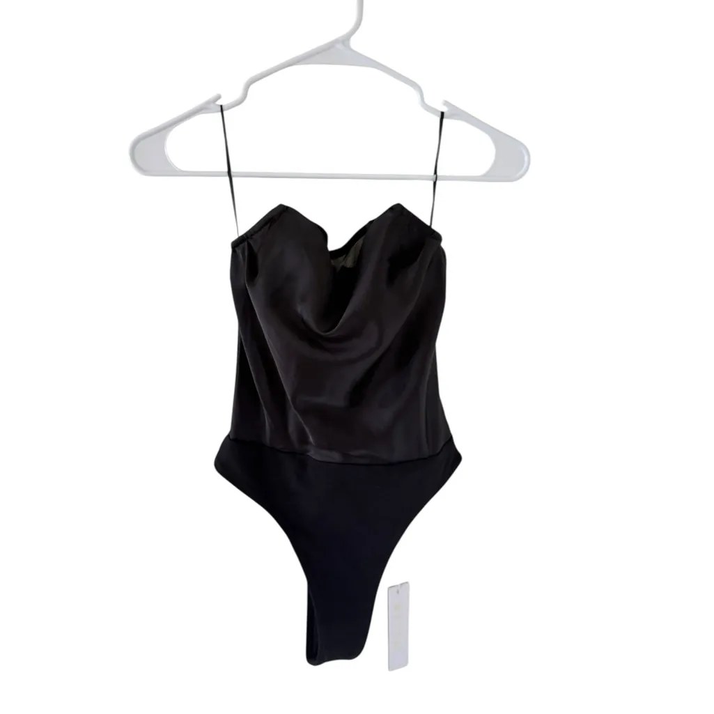 Meshki NEW Rheanna Corset Cowl Neck Bodysuit Black - Image 4