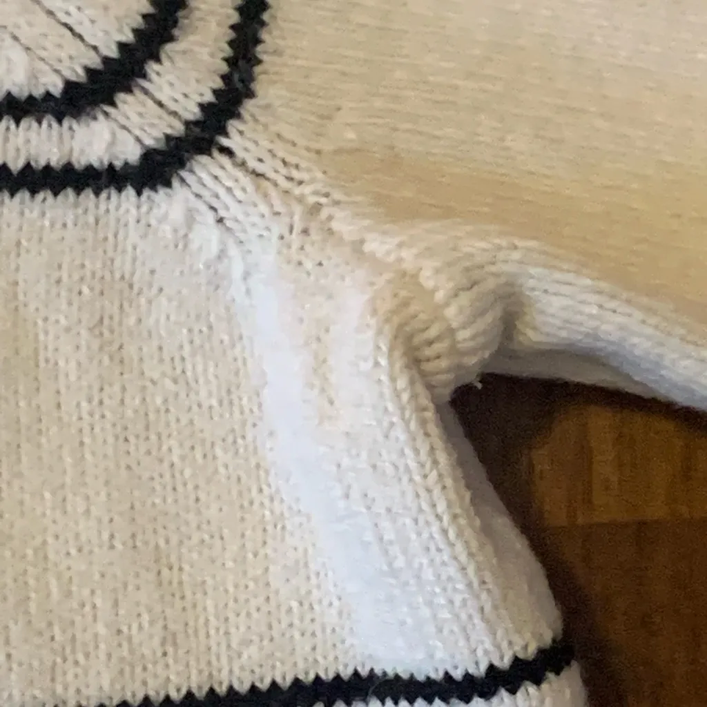 French Connection Sweater Large White and Black Striped Mock Turtleneck - Image 5