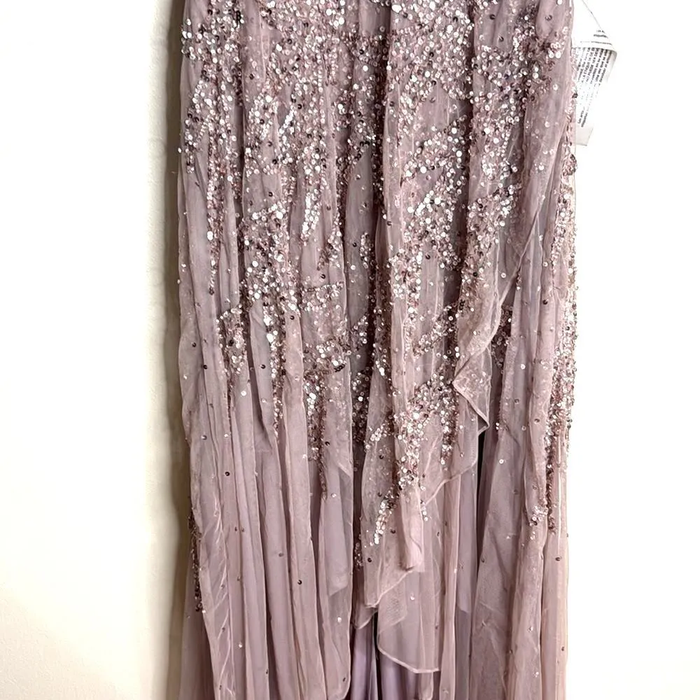 Mac Duggal SEQUINED BUTTERFLY SLEEVE HIGH LOW GOWN dress size 12 style 93681 - Image 6