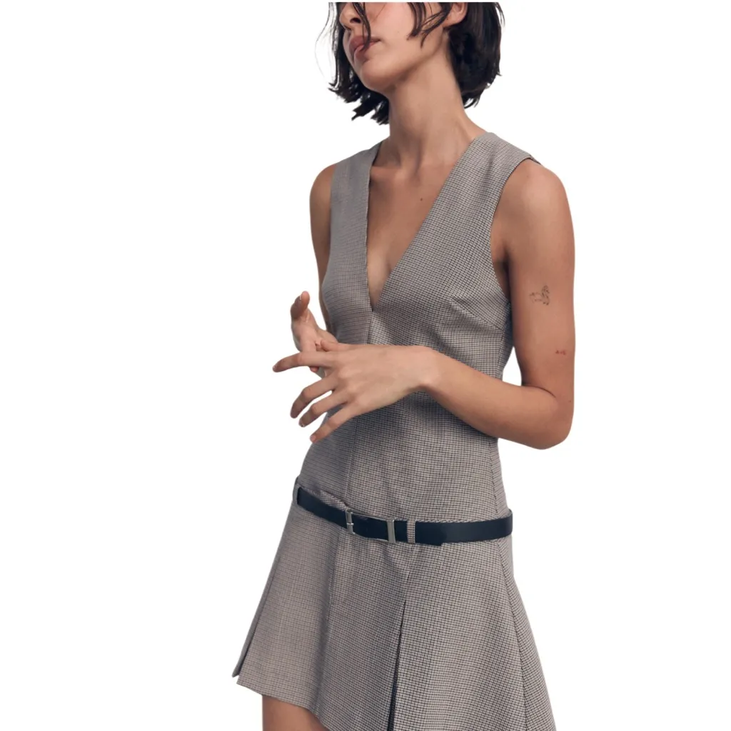 ZARA V-neck Sleeveless Mini Dress With Belt Size Small NWOT - Image 4