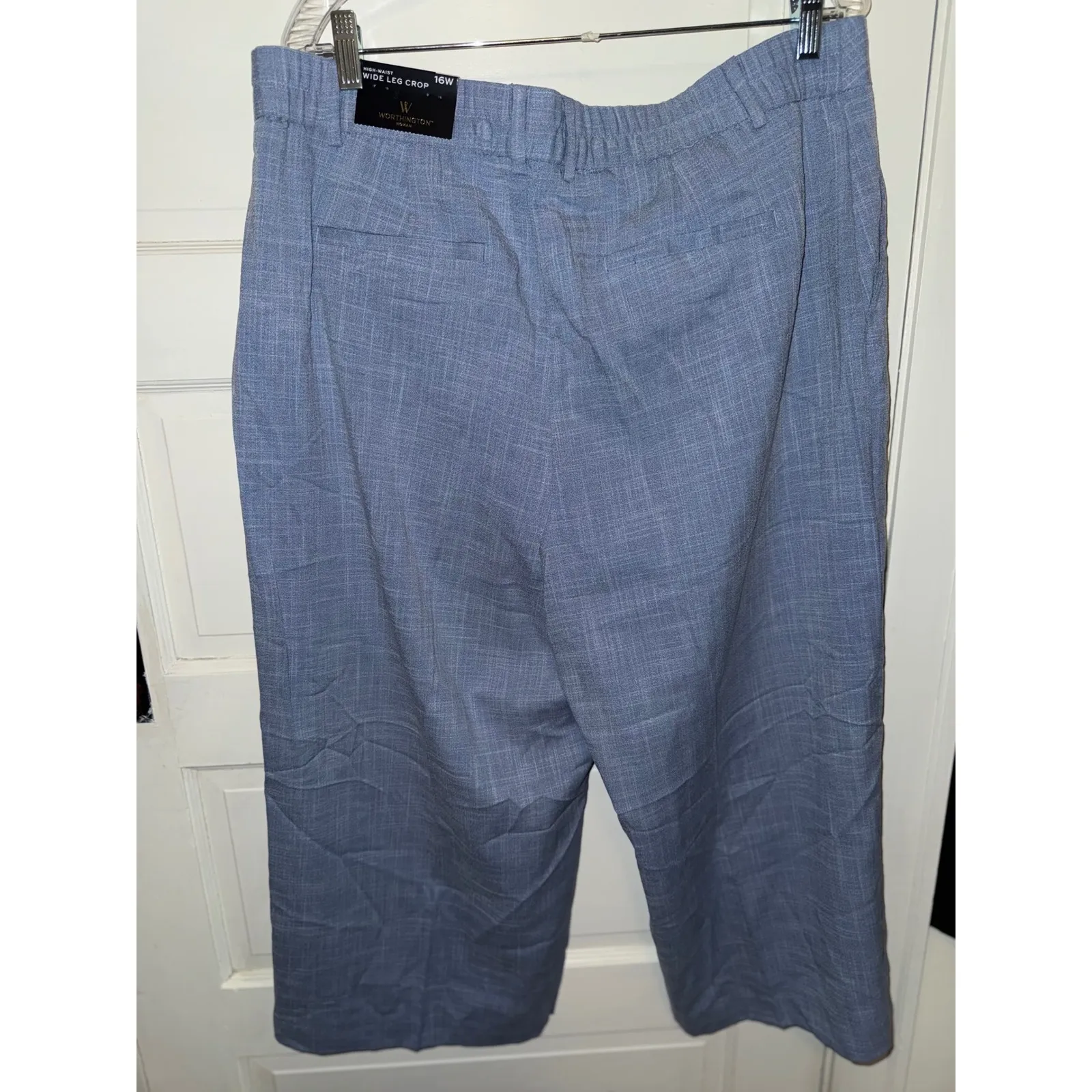 Worthington Womens Wide Leg Crop Pants Blue Plaid Elastic Waist Size 16W - Image 2