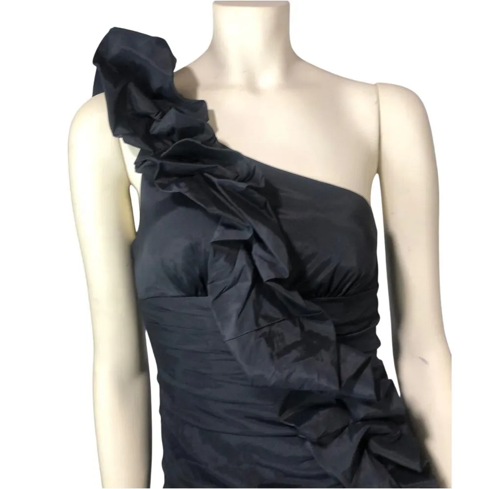 Betsy & Adam by Linda Bernell one shoulder ruched sexy black dress size 4 - Image 3
