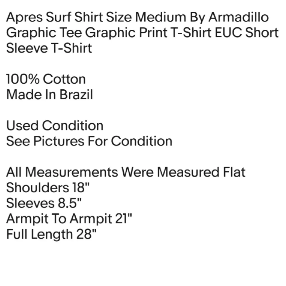Apres Surf Shirt Size Medium By Armadillo Graphic Tee Graphic Print T-Shirt Unisex  - Image 2