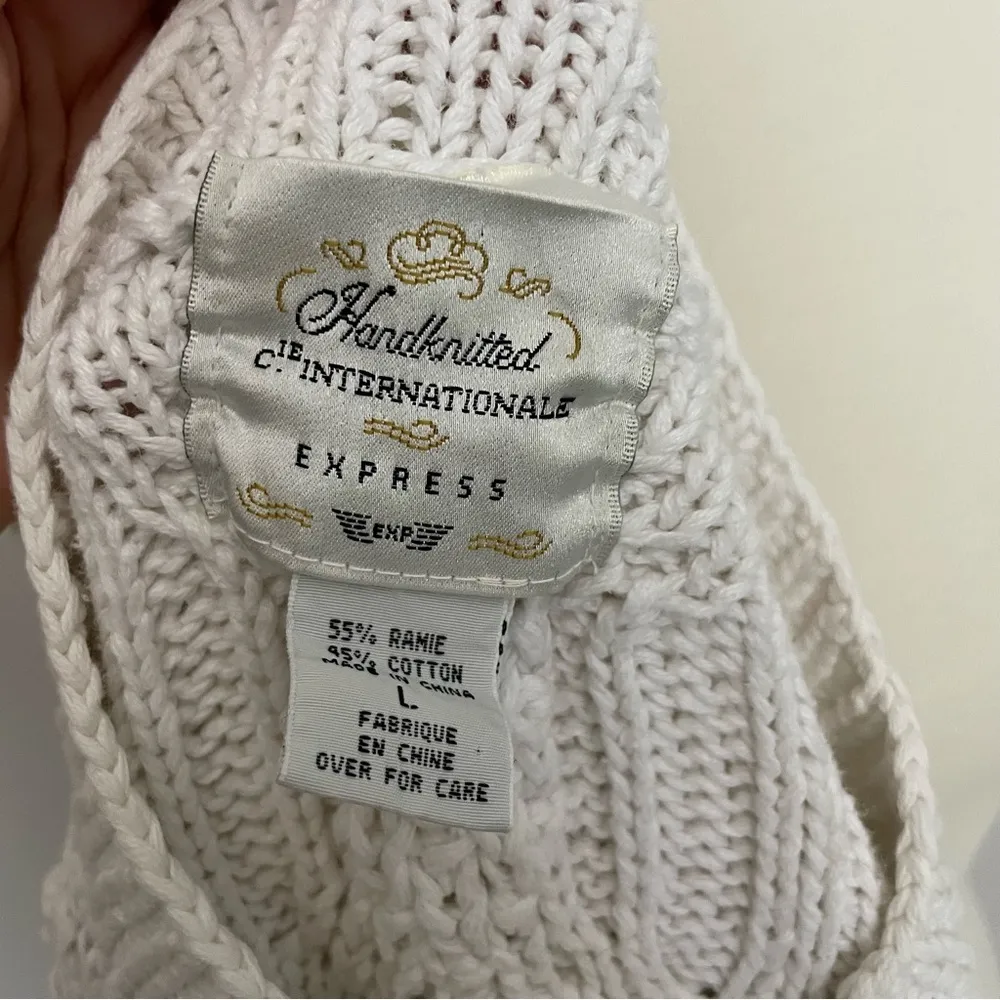 Vintage Cable Knit Sweater Jumper Pullover 3D Baubles Mock Neck Ivory Cream White Size L - Image 9