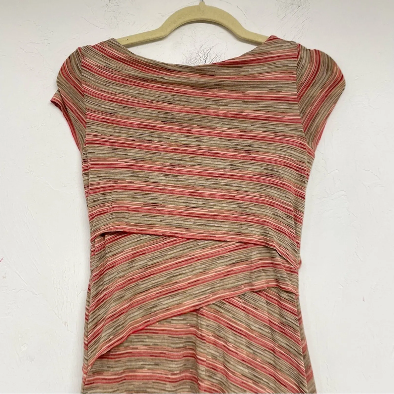 Bailey 44 Tan & Pink Striped Tiered Short Sleeve Bodycon Mini Dress Womens XS - Image 9