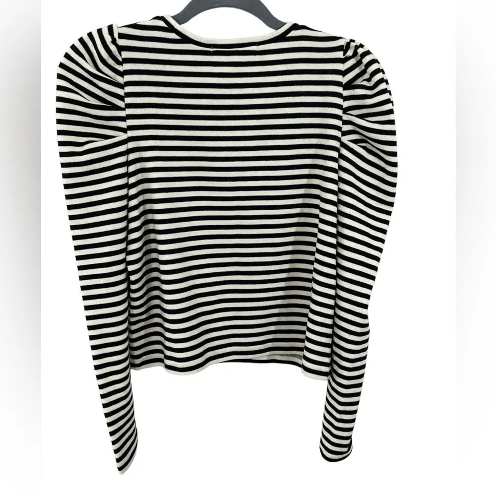 Rebecca Minkoff Talia Stripe Long Puff Sleeve Black and White‎ Women's Size XS - Image 2