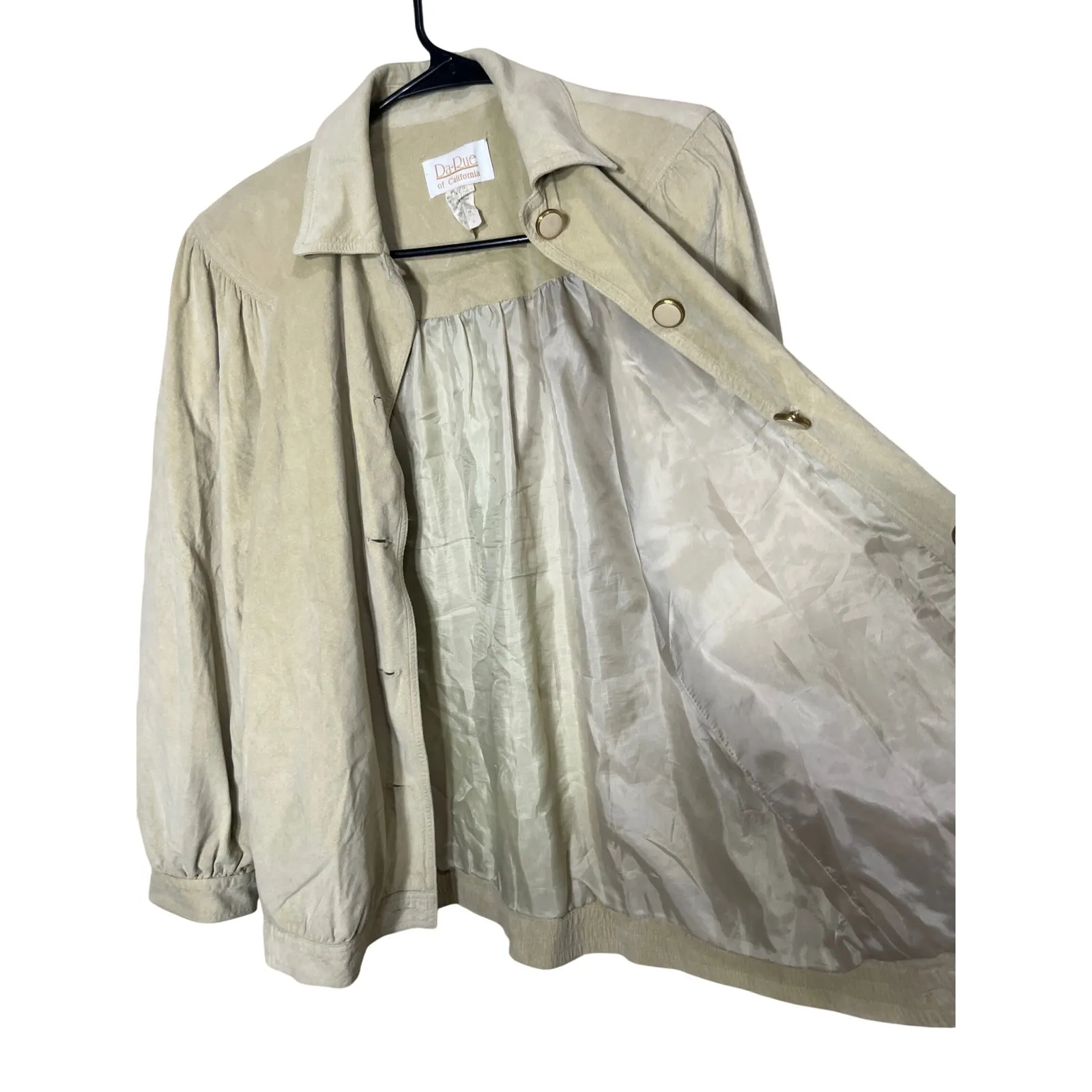 Vintage Da Rue of California Beige faux Suede Button Up Jacket Women's Size 4 Tan - Image 2