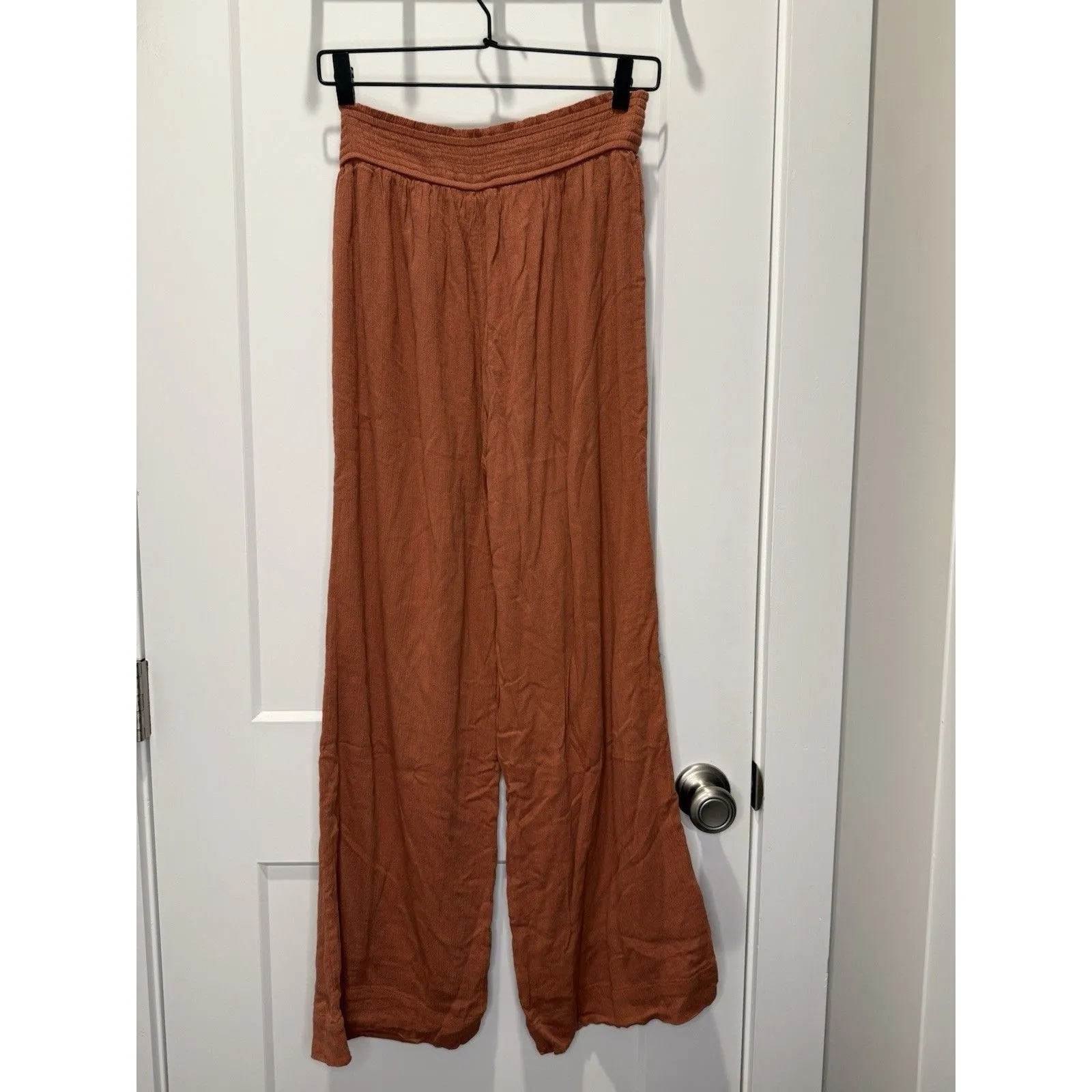 Abercrombie & Fitch Women’s Rust Gauze Wide Leg Pants Elastic Waist Boho Medium - Image 3
