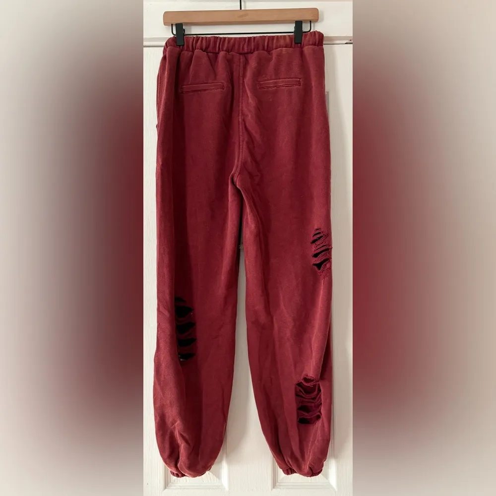 POL  Burgundy Distressed Joggers with Drawstring‎ Size Large NWOT - Image 4