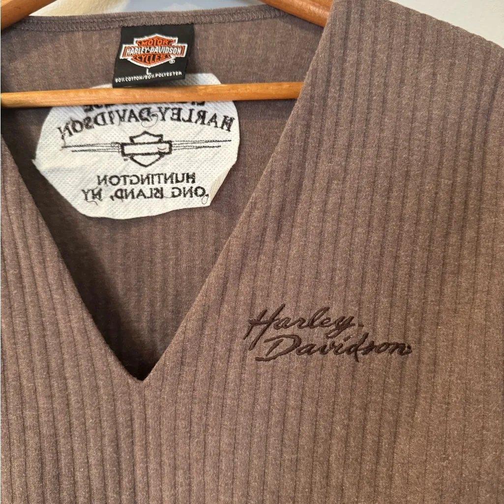 Harley Davidson Embroidered Logo Long Sleeve Shirt Size L Huntington New York i‎ Brown Size L - Image 2