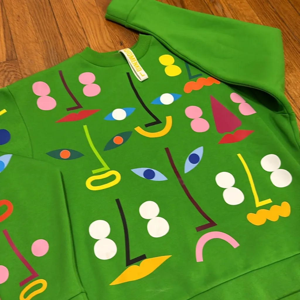 NWOT RCR KHOMENKO Colorful Graphic crewneck sweatshirt size L Ukraine concept Green Size L - Image 3