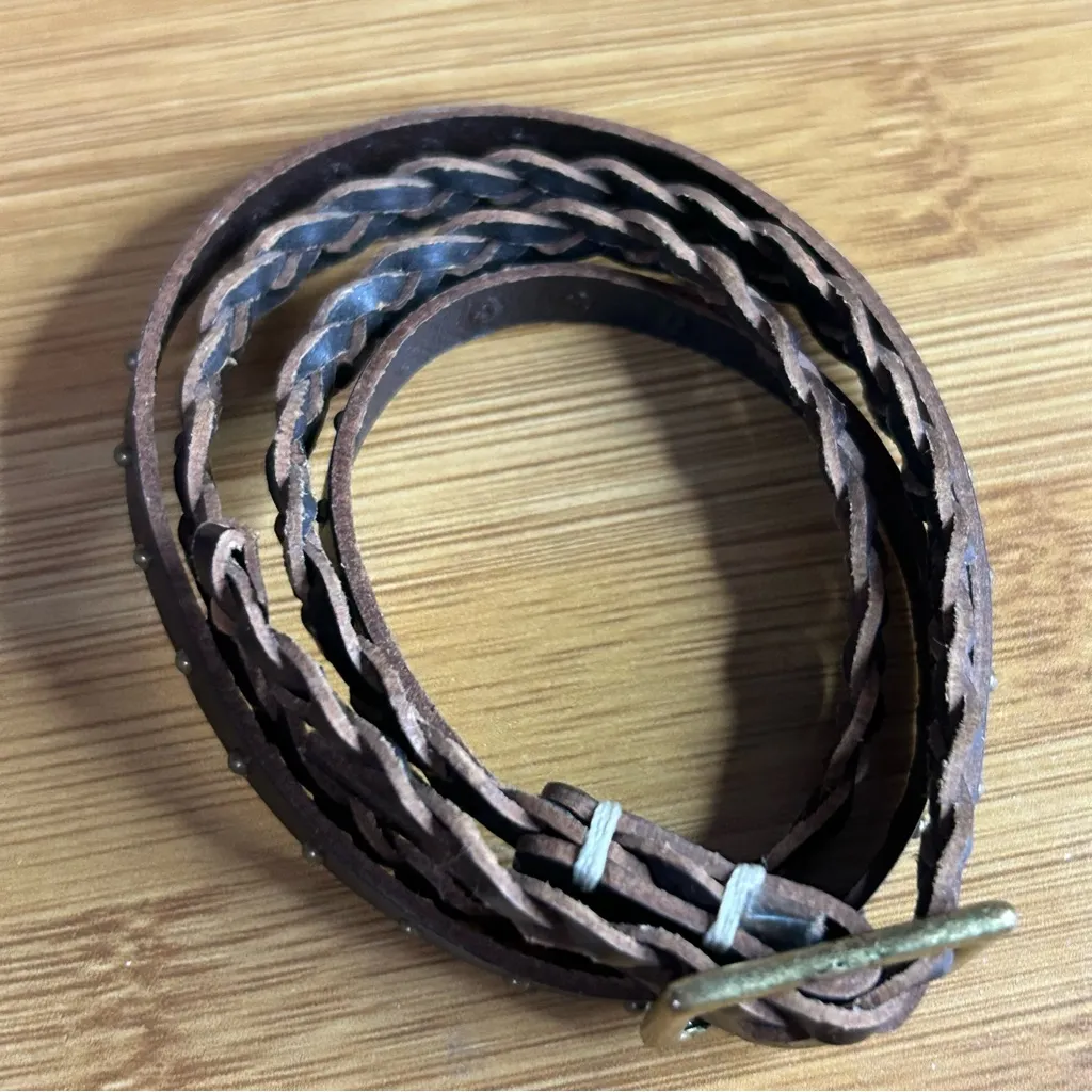 Braided Leather Bracelet with Gold Buckle Brown - Image 3