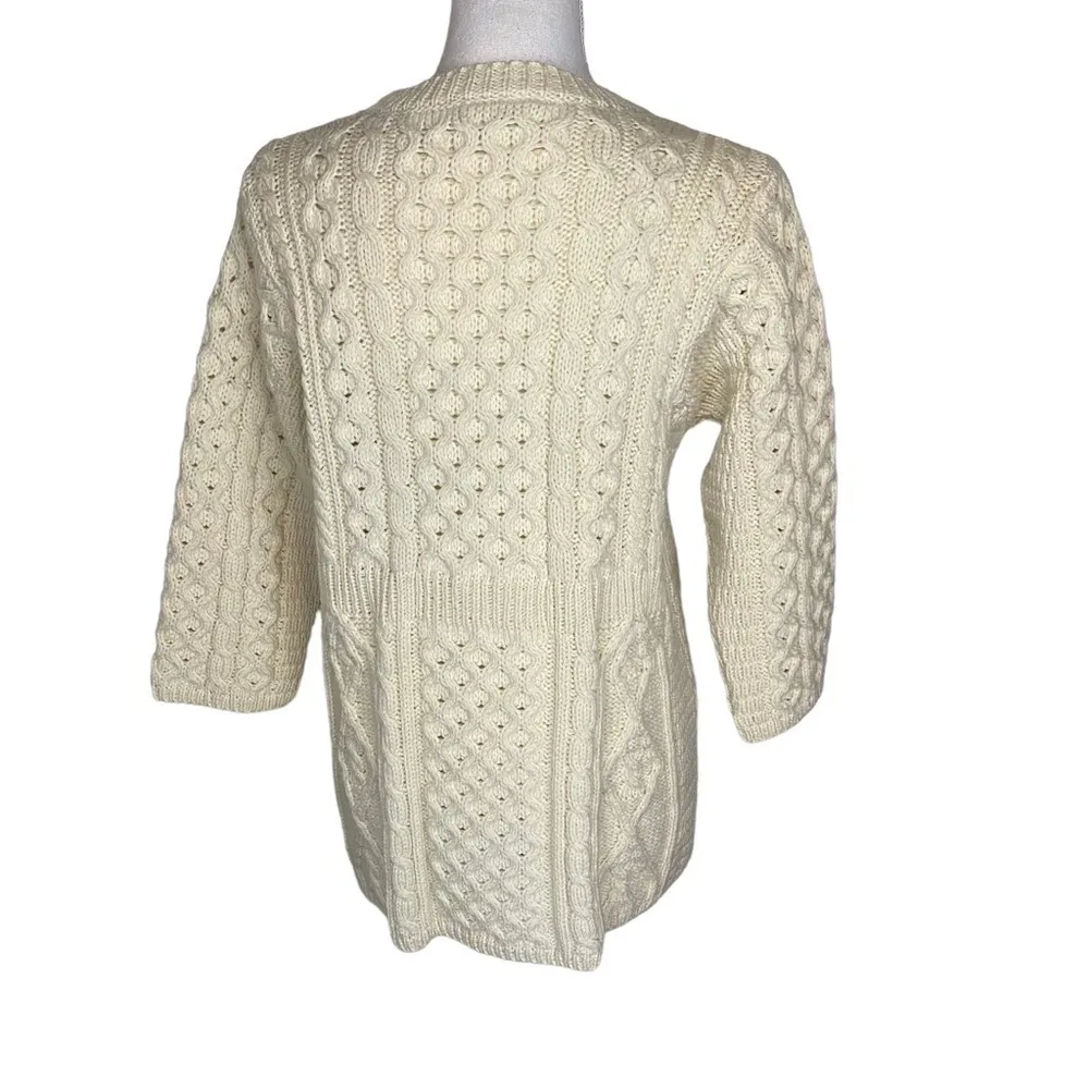 Kilronan Irish Merino Wool Cream Cable Knit Cardigan Sweater Small - Image 6