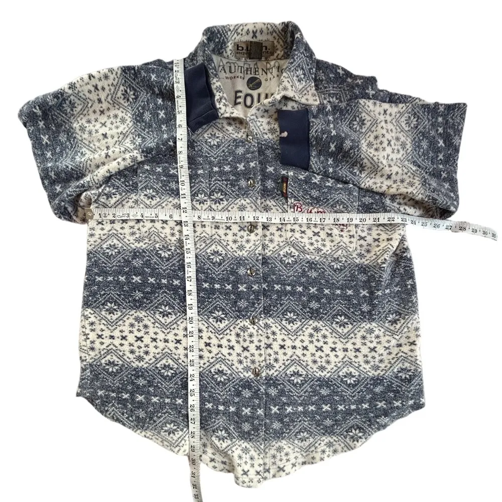 Vintage B.U.M. snowflake thrashed grunge oversized button down fleece sweater M Blue Size M - Image 3