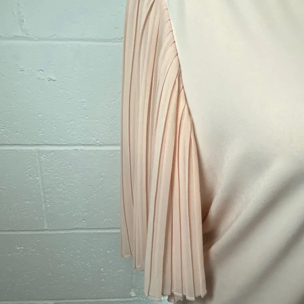 Calvin Klein Pale Pink V-Neck Blouse with Pleated Fan Sleeves - Image 4