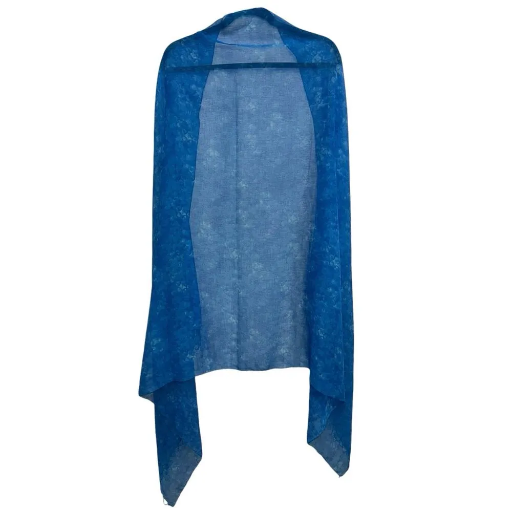 Tie Dye Blue Scarf with Beaded Trim - Image 2