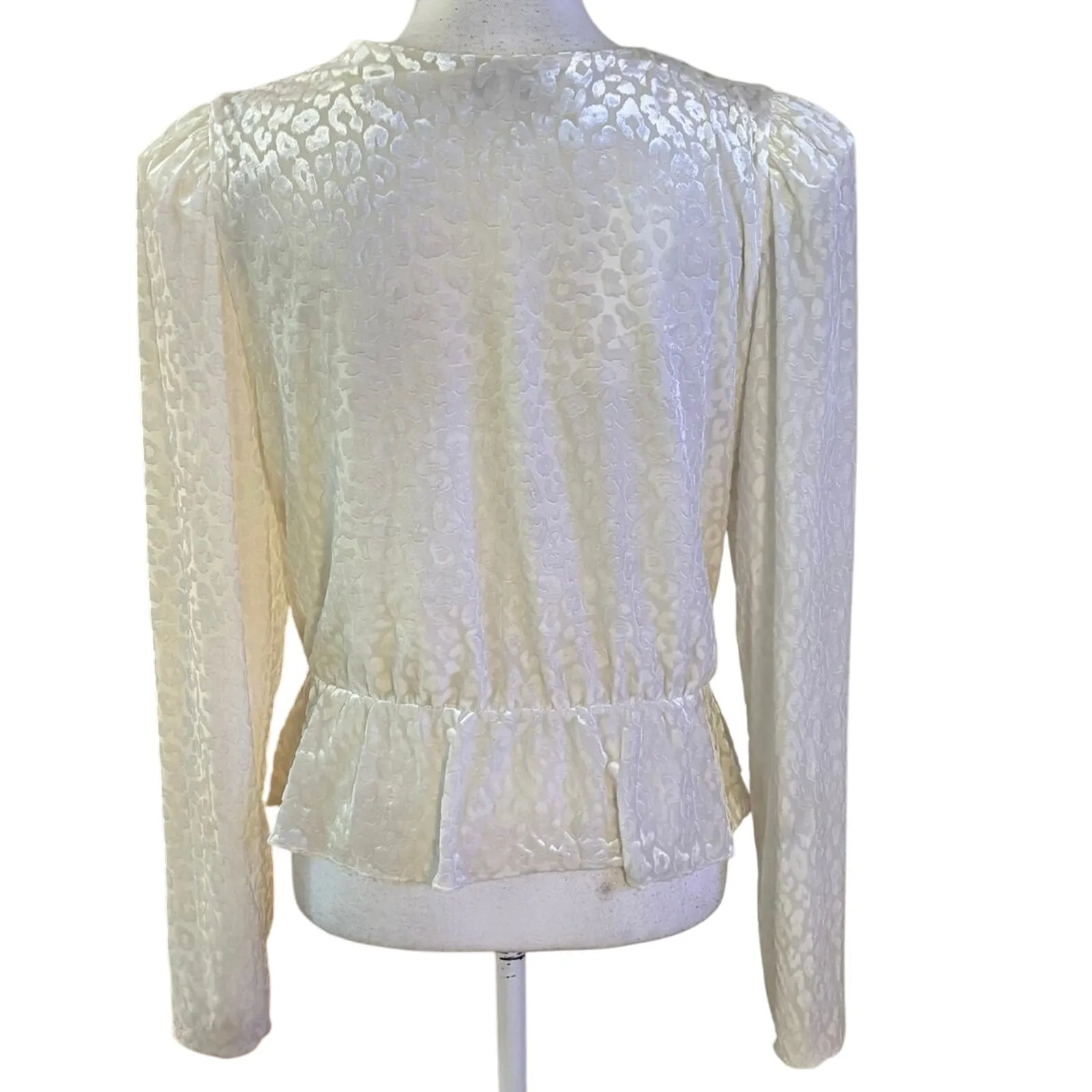 Express Size M Faux Wrap Blouse Tonal Leopard Burnout Blouse Puff Sleeves - Image 2