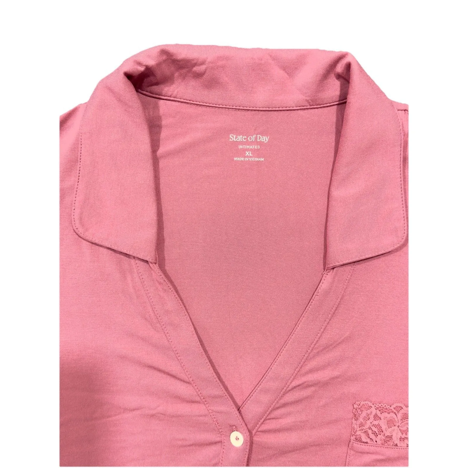 State of Day Macy’s Pink Lace Trim Collared Pajama Set 2PC Button Top Pants  XL - Image 5