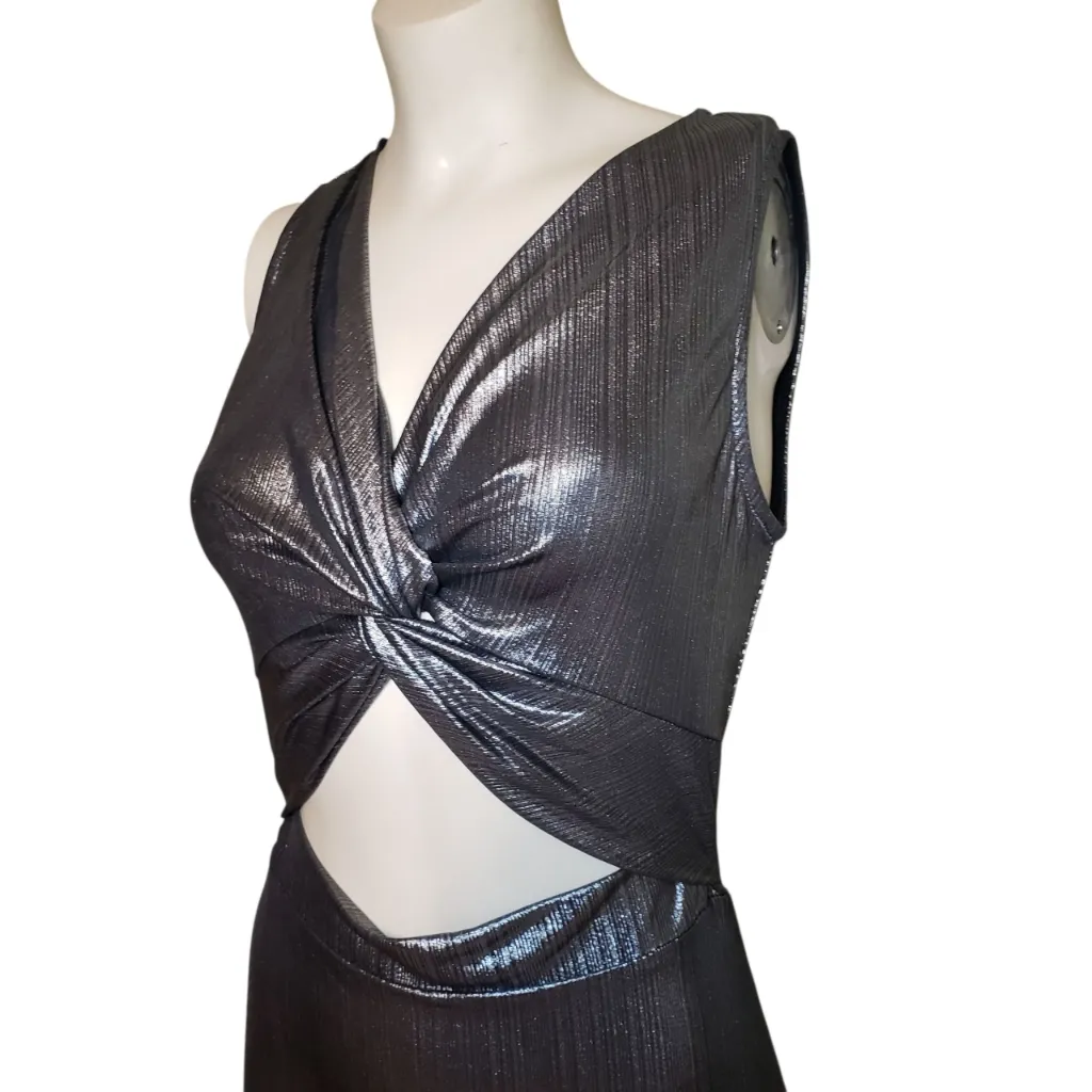 Privy shiny glittery metallic gunmetal liquid silver dress size Large - Image 3