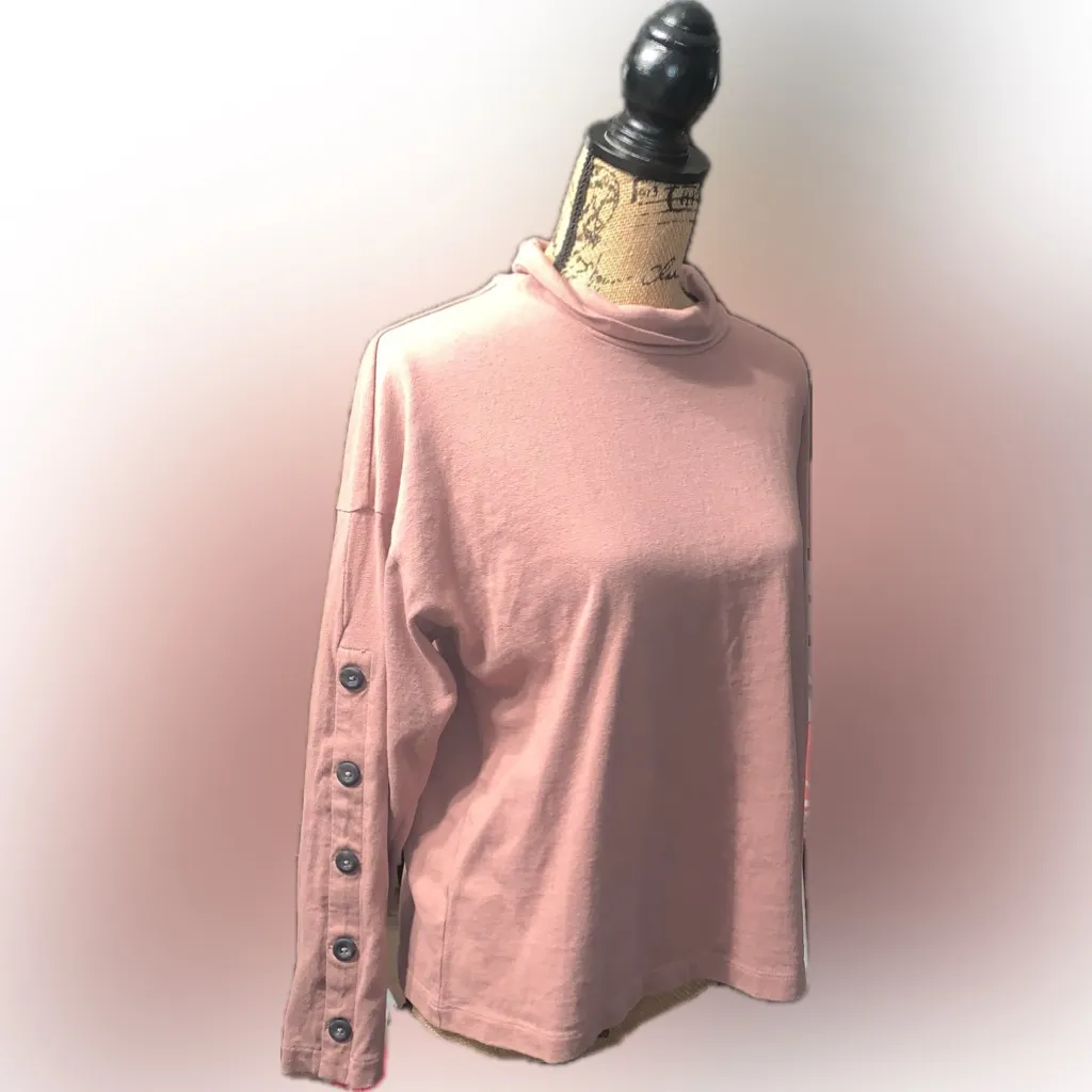 Madewell Mauve Button Sleeve Relaxed Fit Baggy Turtleneck Organic Cotton Top M - Image 4