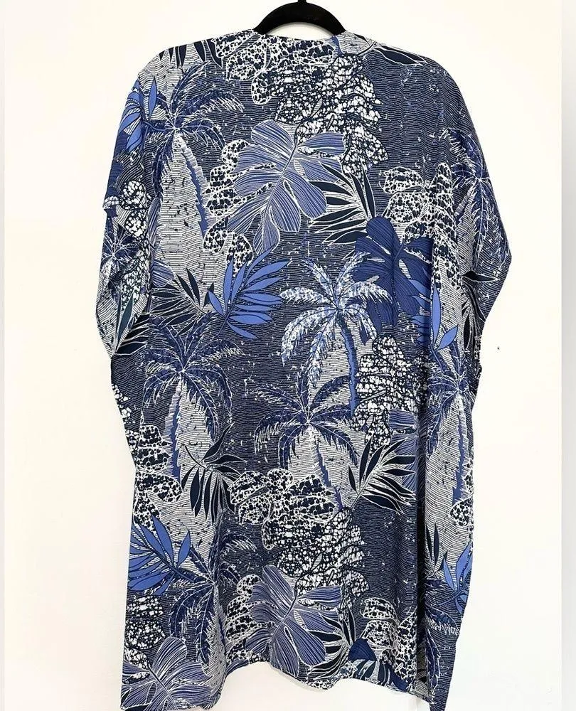 Chicos Womens Blue Palm Print Kimono Tassels Tie Front Tropical Resort Size S - Image 2