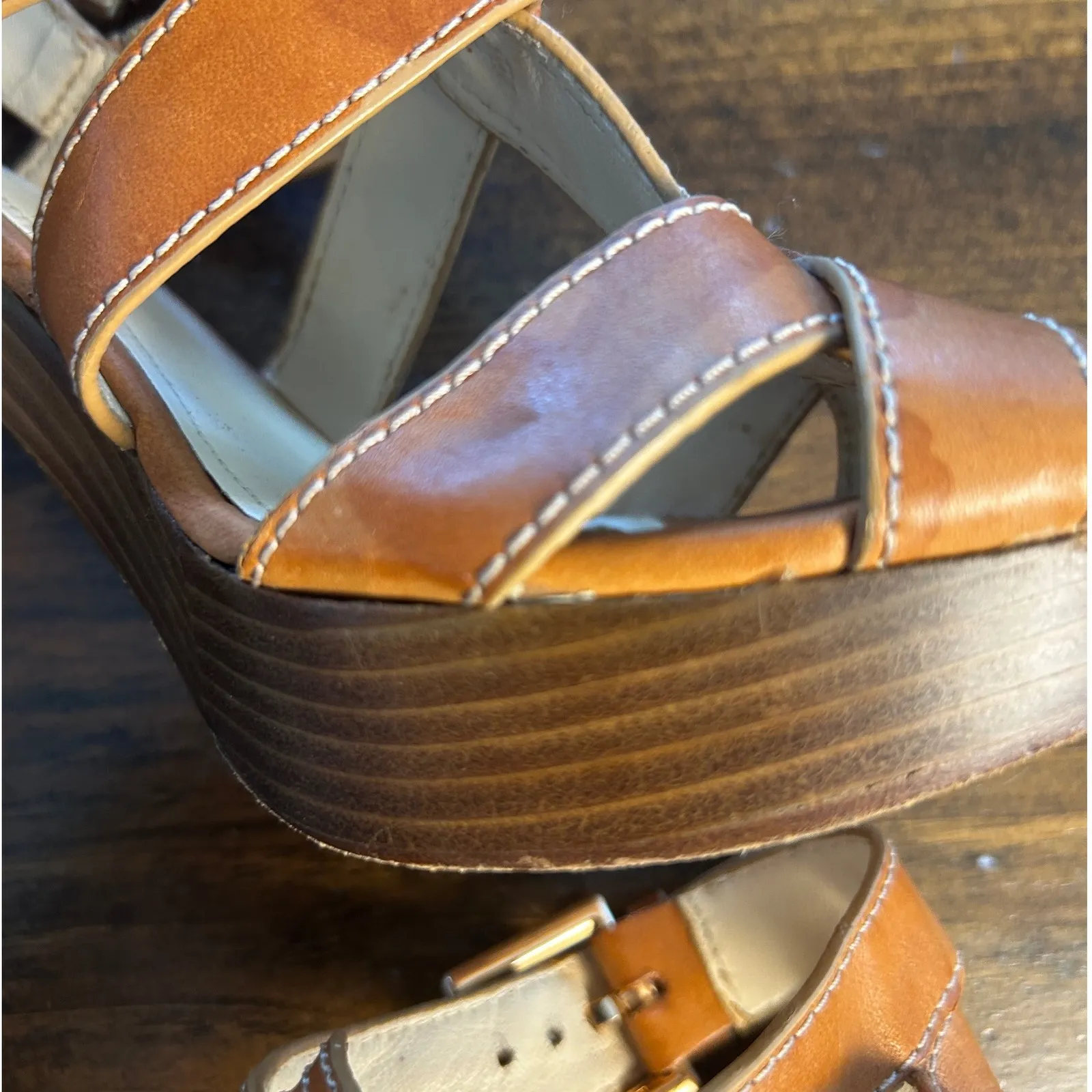 Coach Stefanie Vacchetta Camel Leather High Heeled‎ Strappy Sandal Shoes Sz 9.5B - Image 10