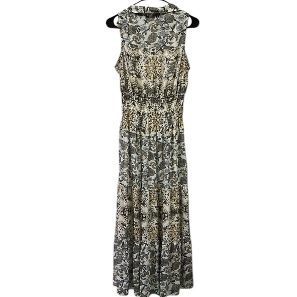 Figueroa Flower Sleeveless Floral Button Up Tiered Collared Dress & Cami Slip S Gray - Image 10