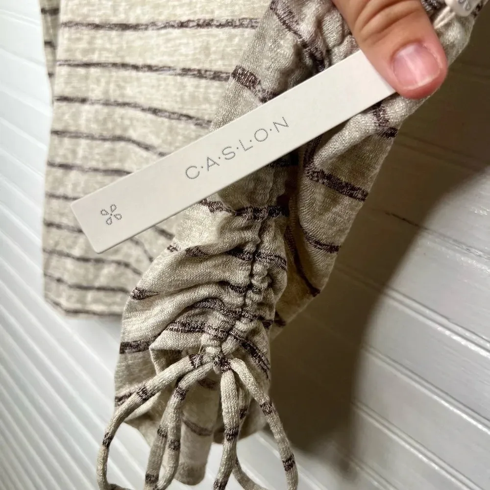 Caslon Women's Beige Striped Short Sleeve Drawstring T-Shirt Size XS in Oatmeal - Image 7