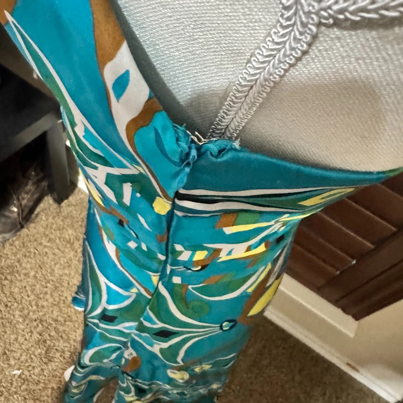 Y2K Morrell Maxie Dress 100% silk sz 8 Teal Satin Halter Cocktail party Fairy Blue - Image 5