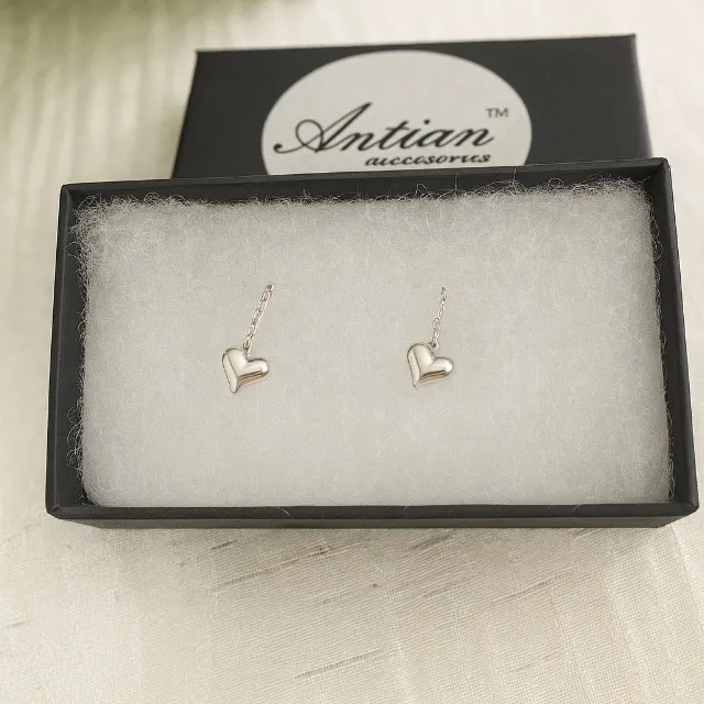 Antian Accessories™ 925 Sterling Silver Heart Threader Earrings - Image 3