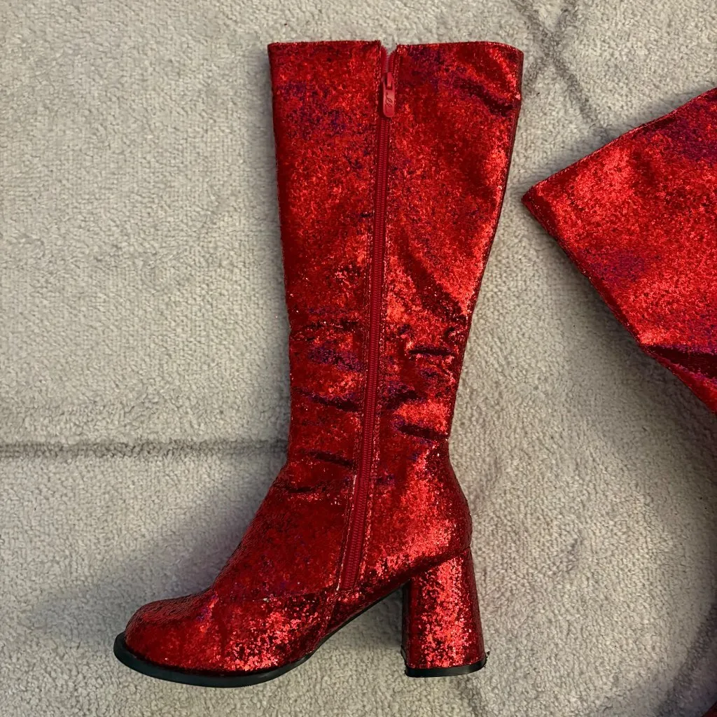Vintage-Style Red Glitter Knee-High Platform Boots 70s Go-Go Disco Boots sz 7 - Image 2