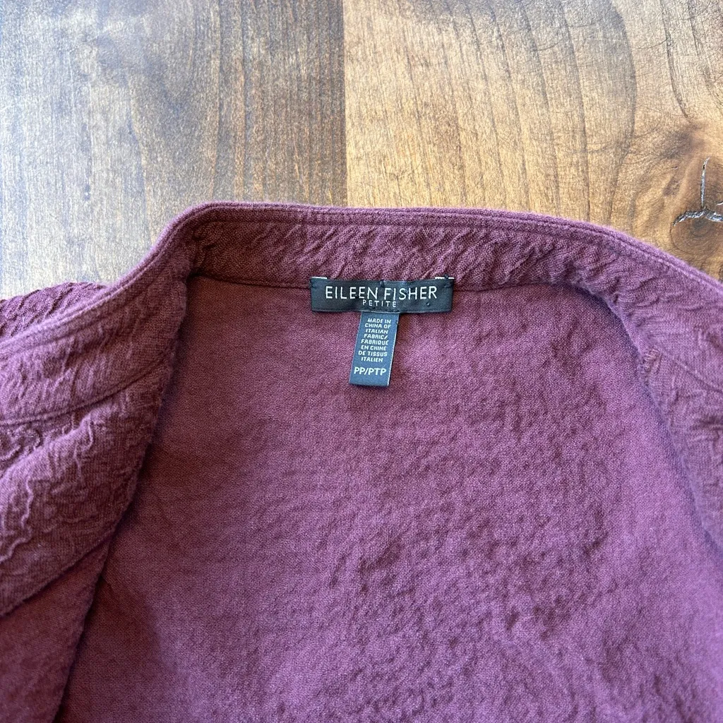 Eileen Fisher Crinkle Texture Cotton Jacket Mandarin Collar | Burgundy XS Petite - Image 4