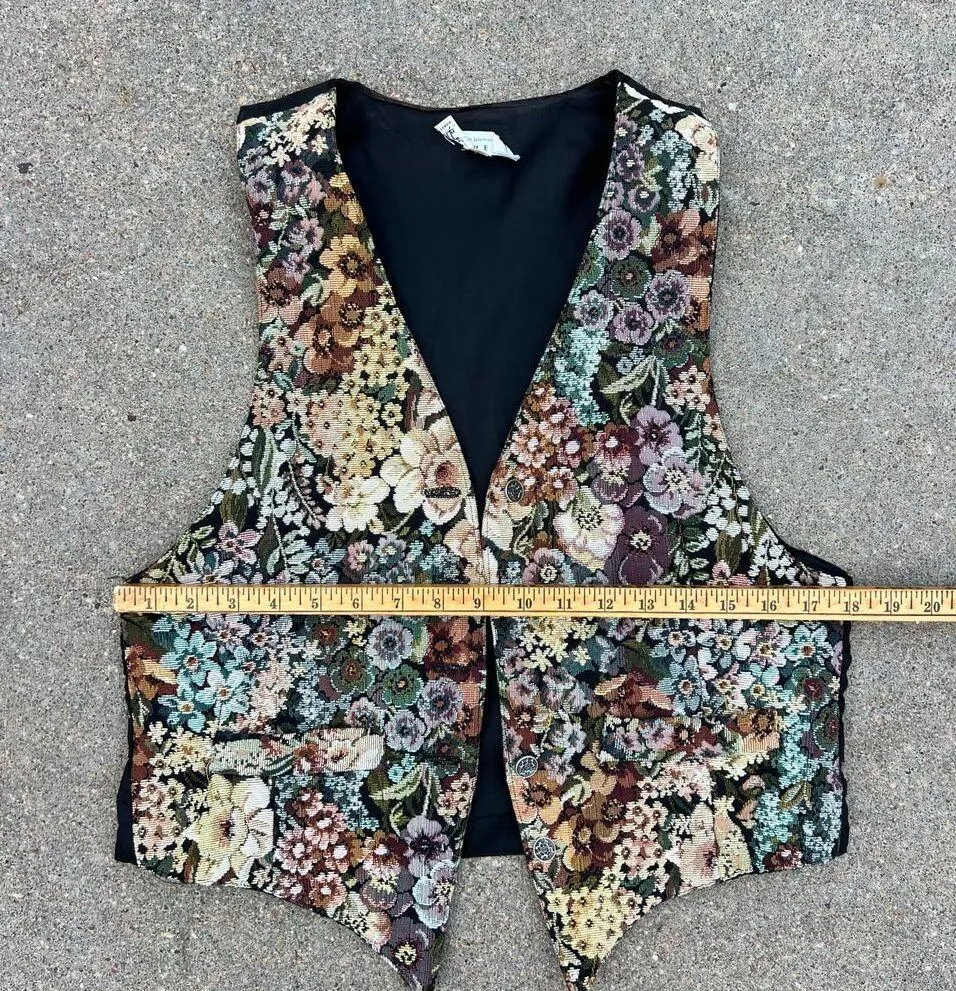 Vintage 90s Floral Tapestry Dress Vest Cottagecore Grannycore MEDIUM - Image 7