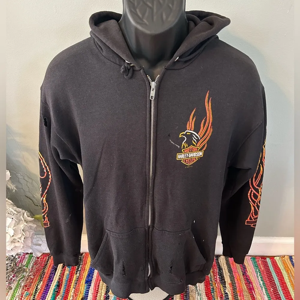 1996 Harley Davidson Hoodie Sweatshirt Fort Washington Maryland Black Medium - Image 3