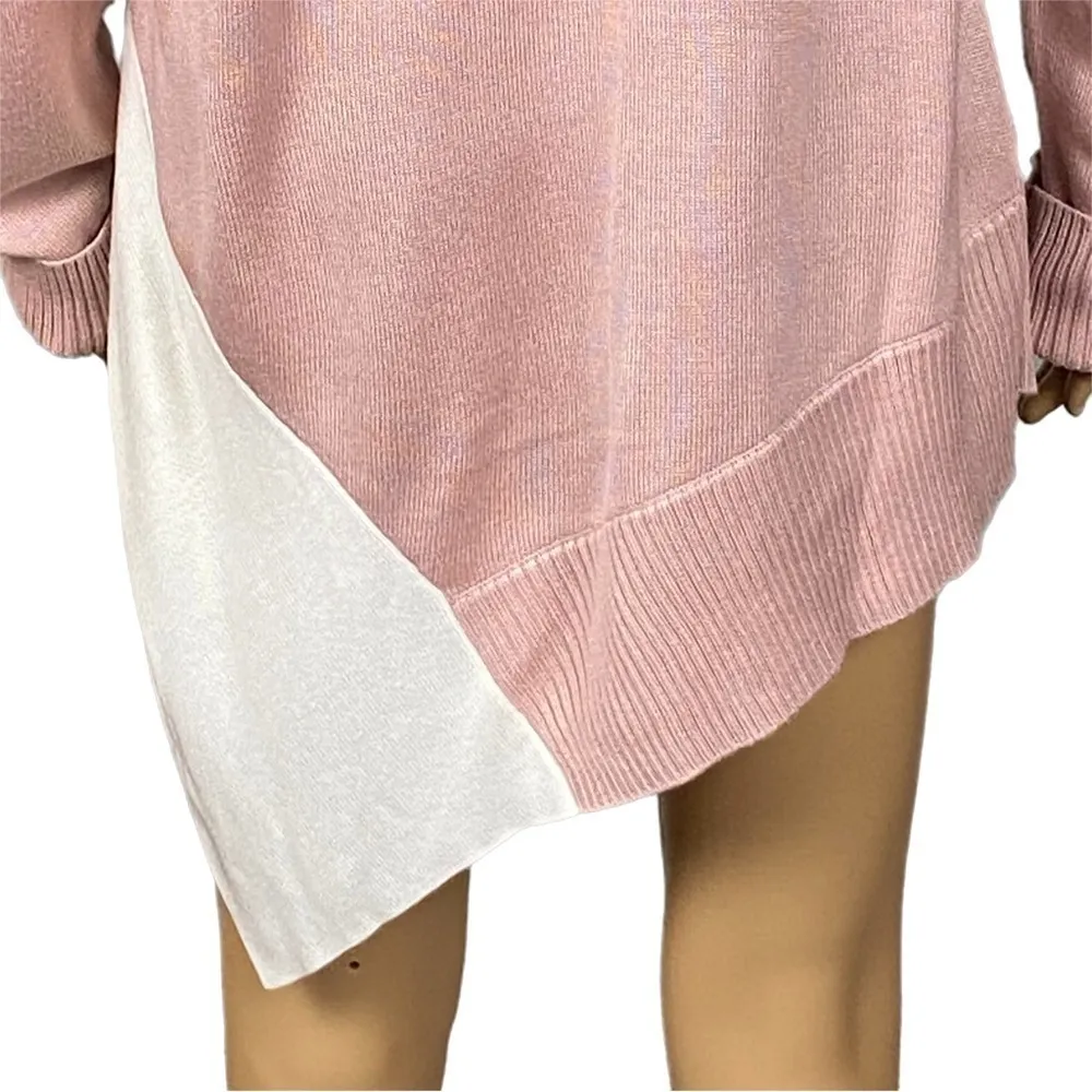 CALVIN KLEIN blush pink and white color block, asymmetrical sweater. Large. EUC - Image 10