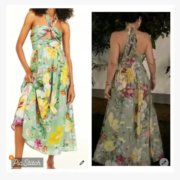 H&M Green Floral Halter Maxi Dress - Image 2