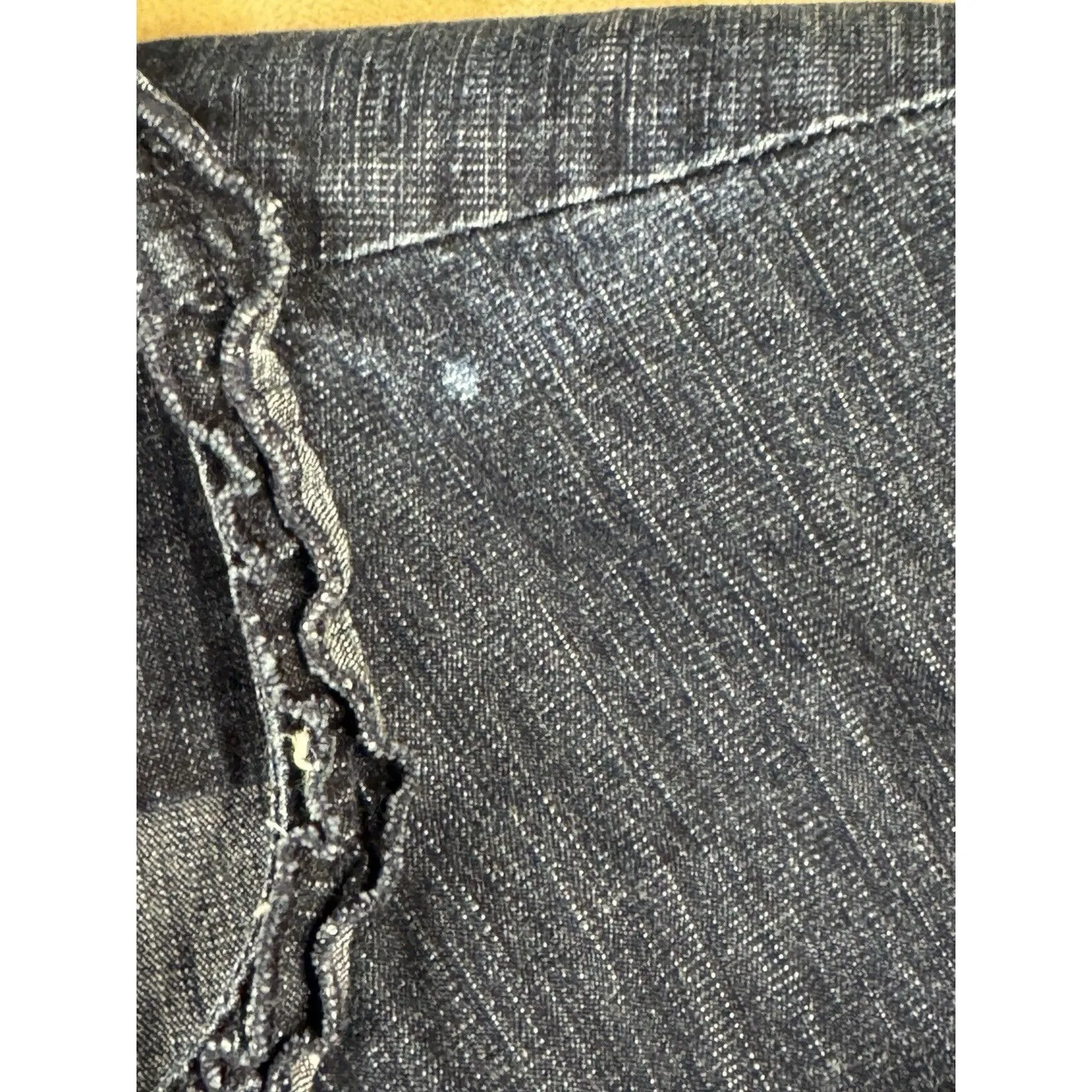 Chico’s Denim Jacket Size 2 Dark Wash Open Front Ruffle Trim Hem Casual Layering - Image 11