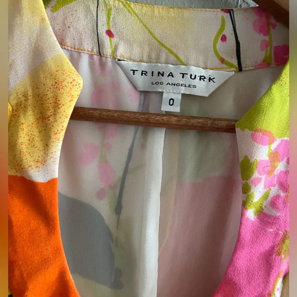 Trina Turk Sheer Whimsical Colorful floral silk Sleeveless Shift dress size 0 - Image 7